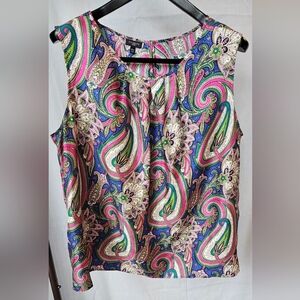 Talbots Silk Paisley Sleeveless Pleated Blouse